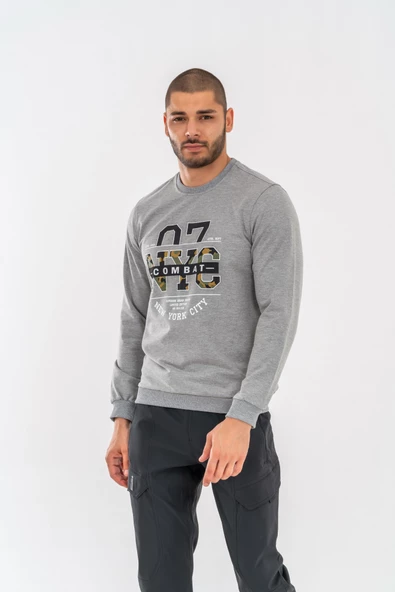 Combat Tactical Outdoor Tactik Baskılı Uzun Kol Sıfır Yaka Tişört Bisiklet Yaka Günlük Basic Sweatshirt - 902 Gri - 5