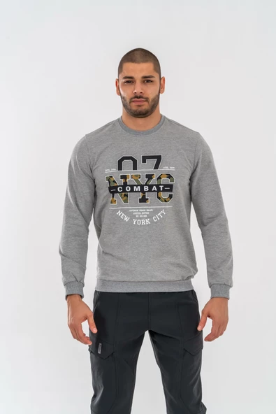 Combat Tactical Outdoor Tactik Baskılı Uzun Kol Sıfır Yaka Tişört Bisiklet Yaka Günlük Basic Sweatshirt - 902 Gri - 7