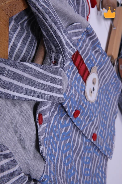 Babyhola 3'lü Ayılı Gömlek Tişört Kapri Erkek Bebek Çocuk Bayramlık Alt Üst Takım 1089 - 7