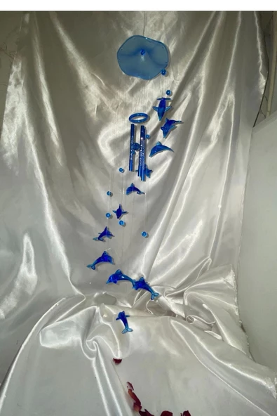 Deprem Çanı Rüzgar Zili Feng Shui Koruyucu Metal Borulu Mavi Yunus El İşi - 2