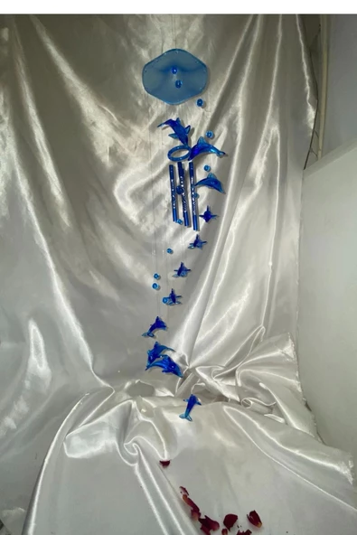 Deprem Çanı Rüzgar Zili Feng Shui Koruyucu Metal Borulu Mavi Yunus El İşi - 5