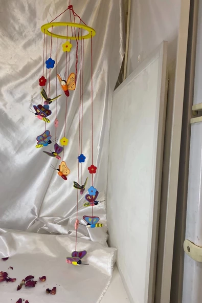 Deprem Çanı Rüzgar Zili Feng Shui Koruyucu Ahşap El İşi Çocuk Odası Kelebek - Resim 2