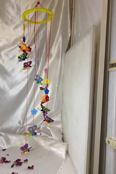 Deprem Çanı Rüzgar Zili Feng Shui Koruyucu Ahşap El İşi Çocuk Odası Kelebek ürün görseli