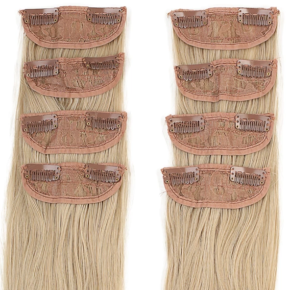 Fiber Sentetik Düz 8 Parça Çıt Çıt - Kumral Beyaz Platin Röfleli W2681-88-85 - Resim 2