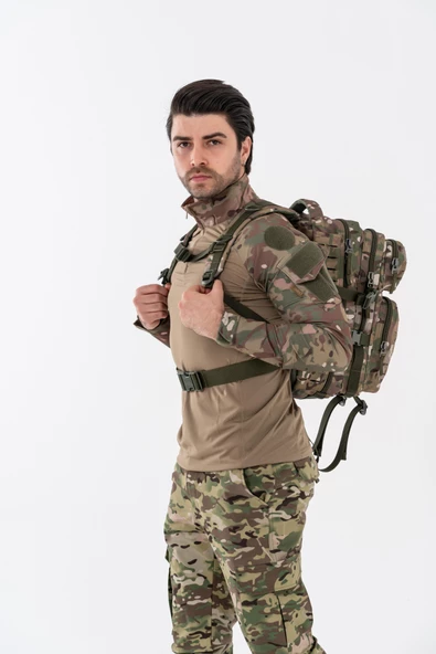 Combat Tactical Outdoor Taktik 35 Lt Sırt Çantası Su Geçirmez Yürüyüş Seyahat Dağcı Kamp Trekking Sırt Çantası 35 Lt-Kamuflaj-658 - 5
