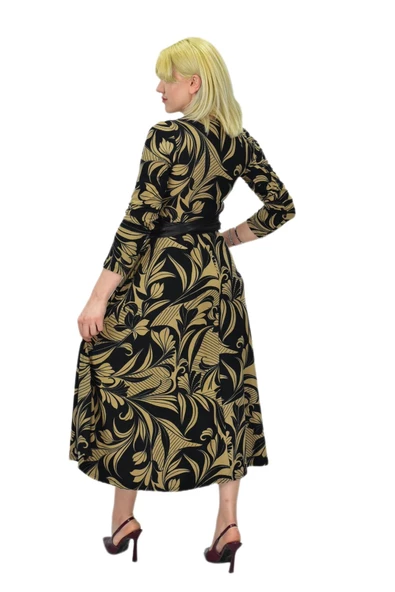 Kadın Viskon Çiçekli V Yaka Elbise BGL-ST03534 - Resim 6