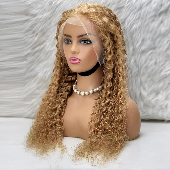 Afro Dalga Front Lace Gerçek Tül Peruk - Altın Karamel - 70-75cm WW27-26INCH - 2