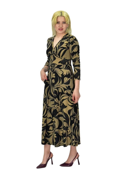 Kadın Viskon Çiçekli V Yaka Elbise BGL-ST03534 ürün görseli