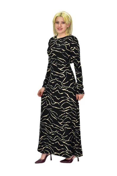 Kadın Leopar Desen Krep O Yaka Elbise BGL-ST03539 - Resim 7