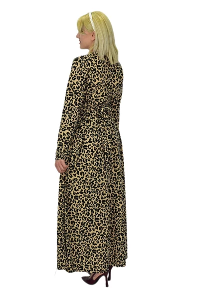 Kadın Leopar Desen Krep O Yaka Elbise BGL-ST03539 - Resim 10