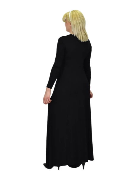 Kadın Viskon Siyah V Yaka Elbise BGL-ST03540 - Resim 5