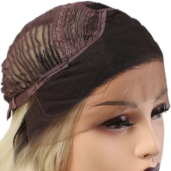 Fiber Sentetik Dalgalı Kısa Tül Peruk - Kahve Platin Ombreli TUL-KISA-4T613-PM-14X - Resim 5