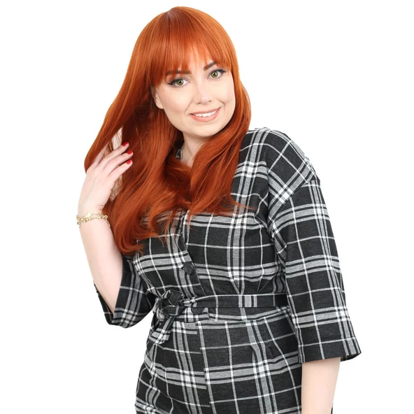 Düz Perçemli Orta Boy Fiber Sentetik Peruk - Bakır H7625-119-PM-14X ürün görseli 1