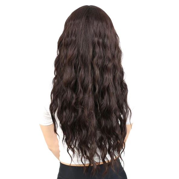 Perçemli Uzun Su Dalgası Fiber Sentetik Peruk- Koyu Kahve H7620-2-33-PM-14X - Resim 2