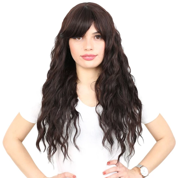 Perçemli Uzun Su Dalgası Fiber Sentetik Peruk- Koyu Kahve H7620-2-33-PM-14X ürün görseli 1