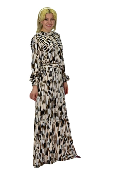 Kadın Empirme Çizğili Elbise BGL-ST03515 - Resim 8