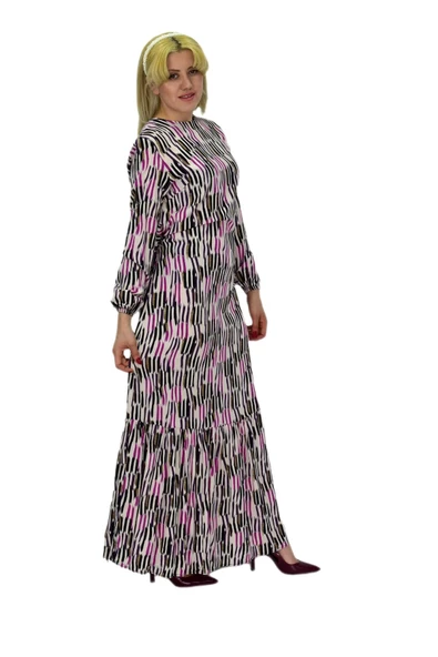 Kadın Empirme Çizğili Elbise BGL-ST03515 - Resim 9