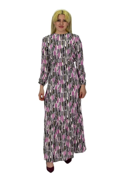 Kadın Empirme Çizğili Elbise BGL-ST03515 - Resim 4