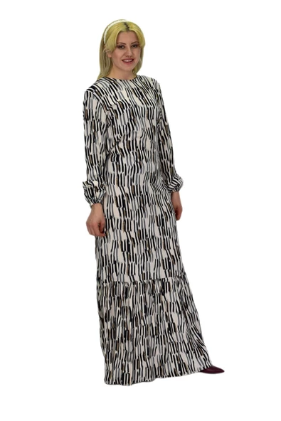 Kadın Empirme Çizğili Elbise BGL-ST03515 - Resim 10