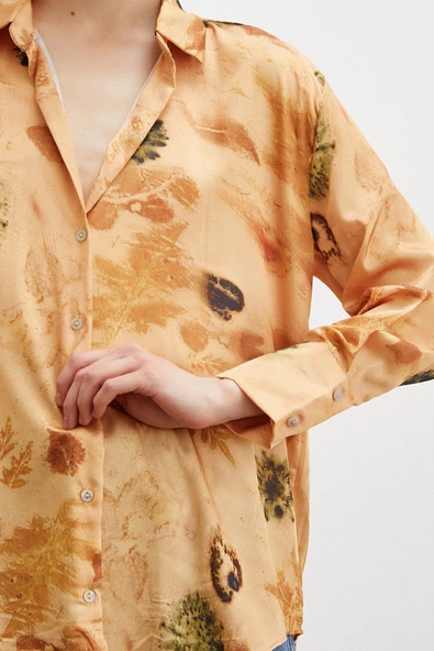 Desenli Saten Gömlek Somon - Resim 3