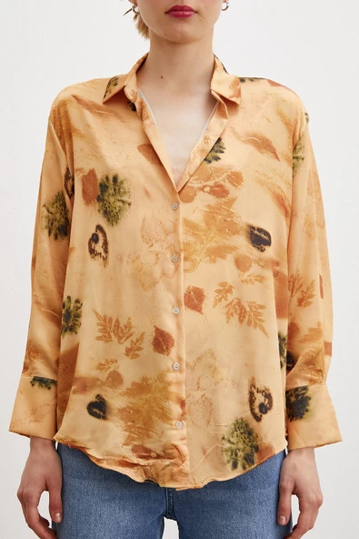 Desenli Saten Gömlek Somon - Resim 2