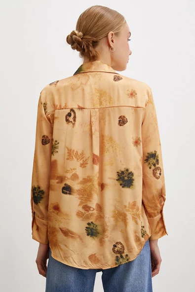 Desenli Saten Gömlek Somon - Resim 4