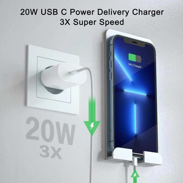Uyumlu 20 W Hızlı Şarj Seti iPhone 6 7 8 X 11 12 13 14 Tüm Serileri ile Uyumlu Adaptör Seti - 6