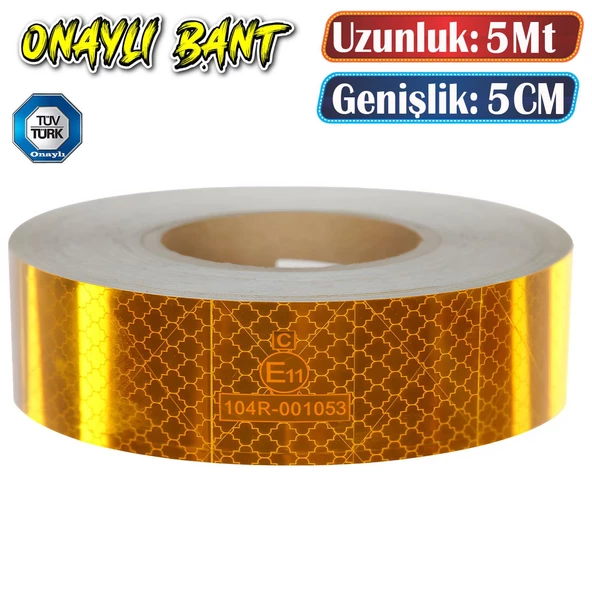 Tüvtürk Onaylı Belgeli Bant 5 Metre 5 cm Sarı Reflektörlü Reflektif Fosforlu Şerit Bant İkaz Bandı