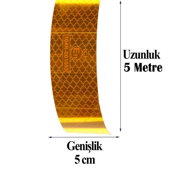 Tüvtürk Onaylı Belgeli Bant 5 Metre 5 cm Sarı Reflektörlü Reflektif Fosforlu Şerit Bant İkaz Bandı - 3