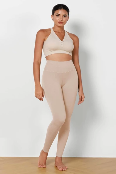 Kadın Yüksek Bel Fitilli Esnek Spor Tayt 4117 - 8