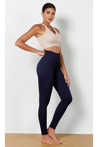 Kadın Yüksek Bel Fitilli Esnek Spor Tayt 4117 - 3