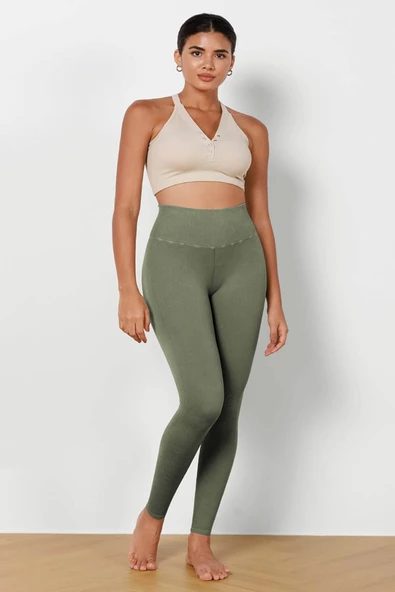 Kadın Yüksek Bel Fitilli Esnek Spor Tayt 4117 - 6