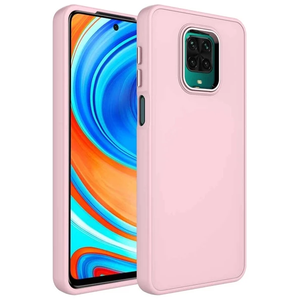 Xiaomi Redmi Note 9 Pro Uyumlu  Uyumlu KılıfMetal Çerçeve ve Buton Tasarımlı Silikon Luna Kapak