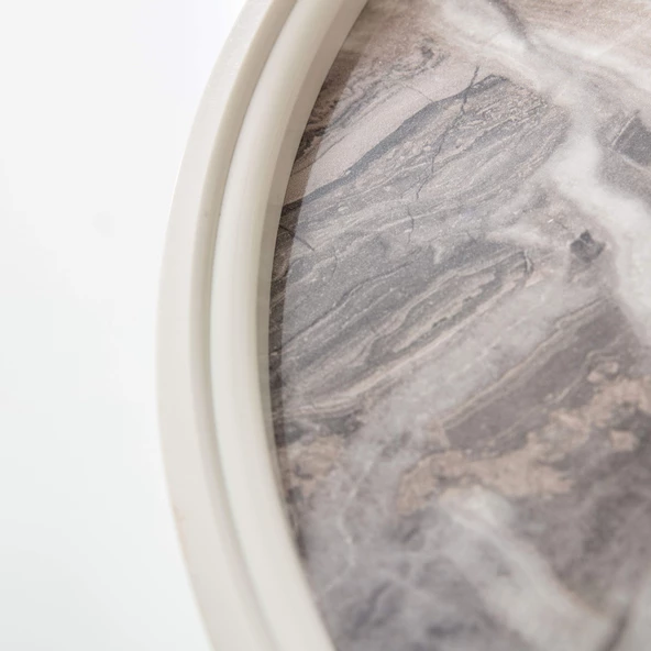 3'Lü Ahşap Yuvarlak Zigon Sehpa Bej Mermer Polen Lüx Ayaklı C7 - 4