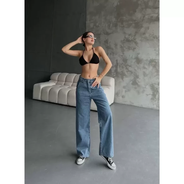 Lucky Life Kadın Palazzo Jeans Pantalon - Mavi - 2