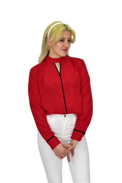 Kadın Kırmızı Bluz BGL-ST03715 - Resim 3