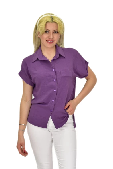 Kadın Ayrobin Kısa Kol Gömlek BGL-ST03696 - Resim 8