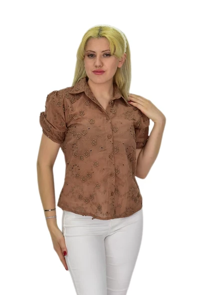 Kadın Brodeli Kısa Kol Bluz BGL-ST0371 - 2