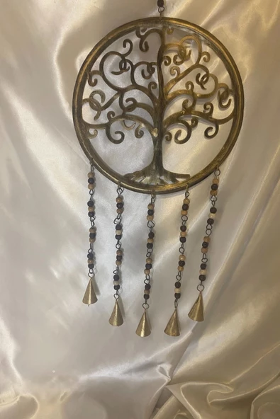 Deprem Zili Çanı Rüzgar Çanı Zili Feng Shui HaYat Ağacı Komple Metal 5 Çanlı Bakır Orta Boy Gold ürün görseli