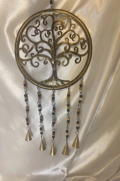 Deprem Zili Çanı Rüzgar Çanı Zili Feng Shui HaYat Ağacı Komple Metal 5 Çanlı Bakır Orta Boy Gold - Resim 2