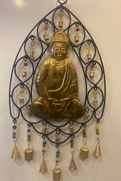 Deprem Zili Çanı Rüzgar Çanı Zili Feng Shui Budha Komple Metal Çanlı Bakır Büyük Boy Buda - 3