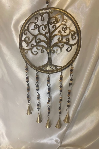 Deprem Zili Çanı Rüzgar Çanı Zili Feng Shui HaYat Ağacı Komple Metal 5 Çanlı Bakır Orta Boy Gold - Resim 4