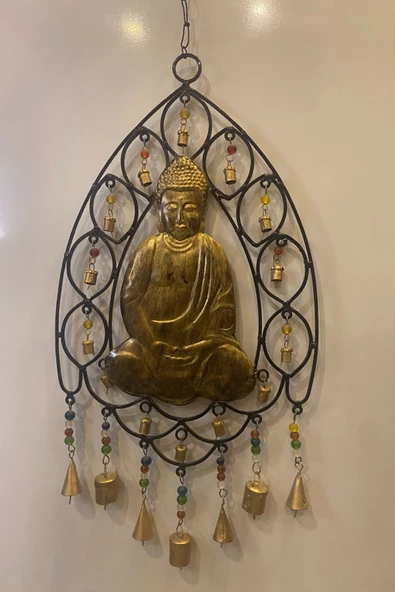 Deprem Zili Çanı Rüzgar Çanı Zili Feng Shui Budha Komple Metal Çanlı Bakır Büyük Boy Buda - 5