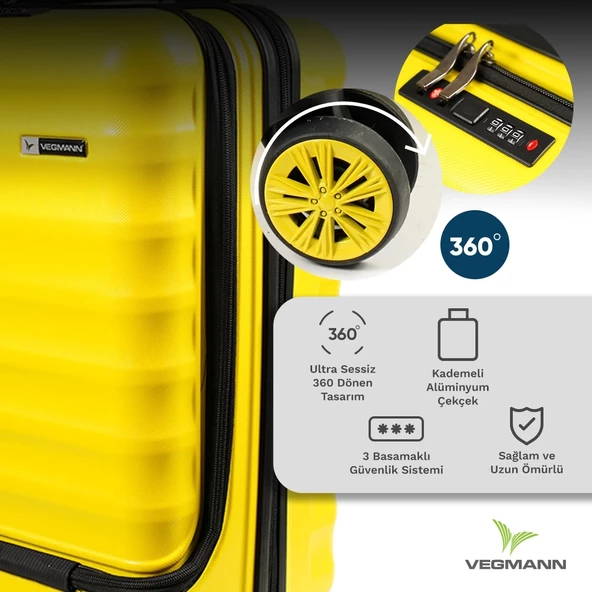 Vegmann Wave Laptop Bölmeli Sarı Kabin Boy Valiz - 5
