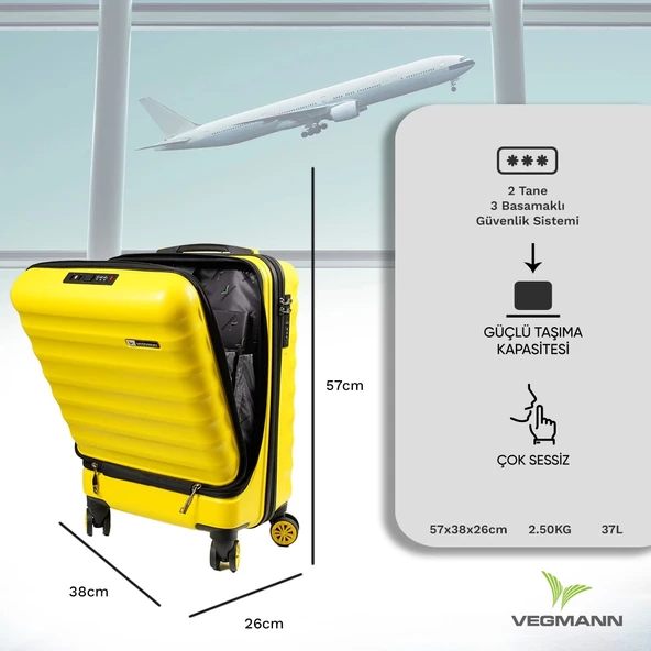 Vegmann Wave Laptop Bölmeli Sarı Kabin Boy Valiz - 2