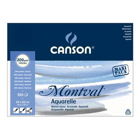 CANSON MONTVAL 24X32-200 G WATERCOLOUR AQUARELLE 100 YP. MAXI PACK