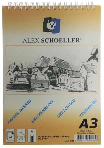 ALEX SCHOELLER A3-90gr  ESKİZ ÇİZİM DEFTERİ SPRALLİ 60YP.