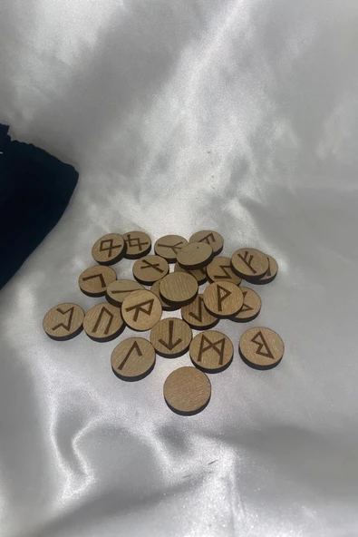 Rune Semboli Taşları Run Taşları Ahşap Rune Alfabesi Nordic Runes Dişbudak Ağacı - Resim 3