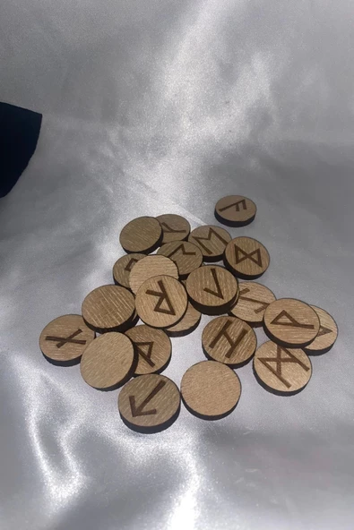 Rune Semboli Taşları Run Taşları Ahşap Rune Alfabesi Nordic Runes Dişbudak Ağacı - Resim 6
