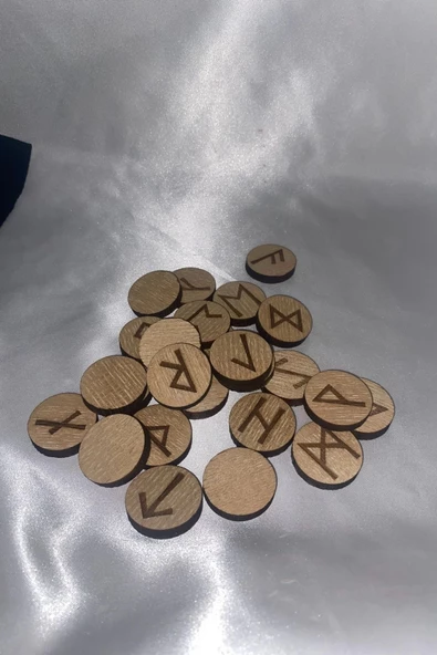 Rune Semboli Taşları Run Taşları Ahşap Rune Alfabesi Nordic Runes Dişbudak Ağacı - Resim 2